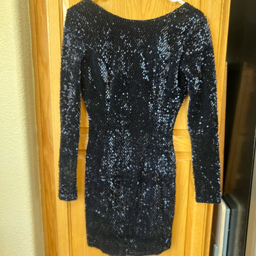 Navy Blue Sequin Long Sleeve Dress